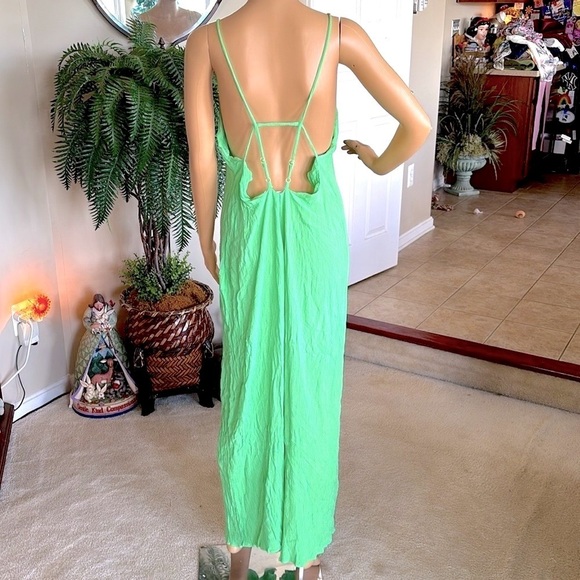 ASOS Green Jumpsuit Spaghetti Strap Open Back Long Romper Cruise Viscose Coverup - Picture 8 of 16